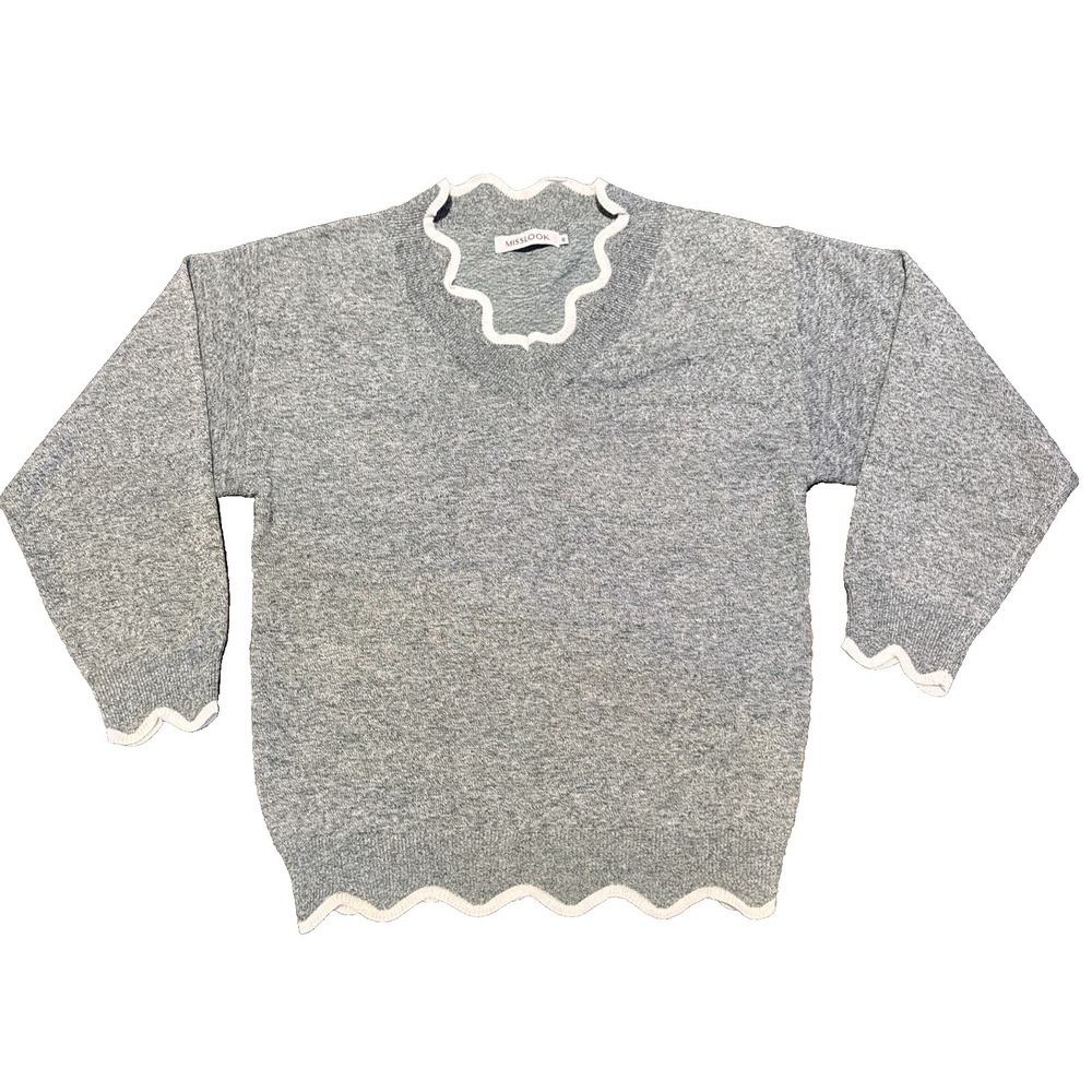 Women's M Wool Sweater Miss Look, Vintage green Heathered, Scallop Finish boho